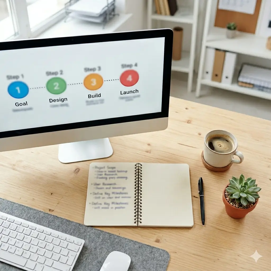 4‑step landing page development process from goal to launch – MZA Technologies