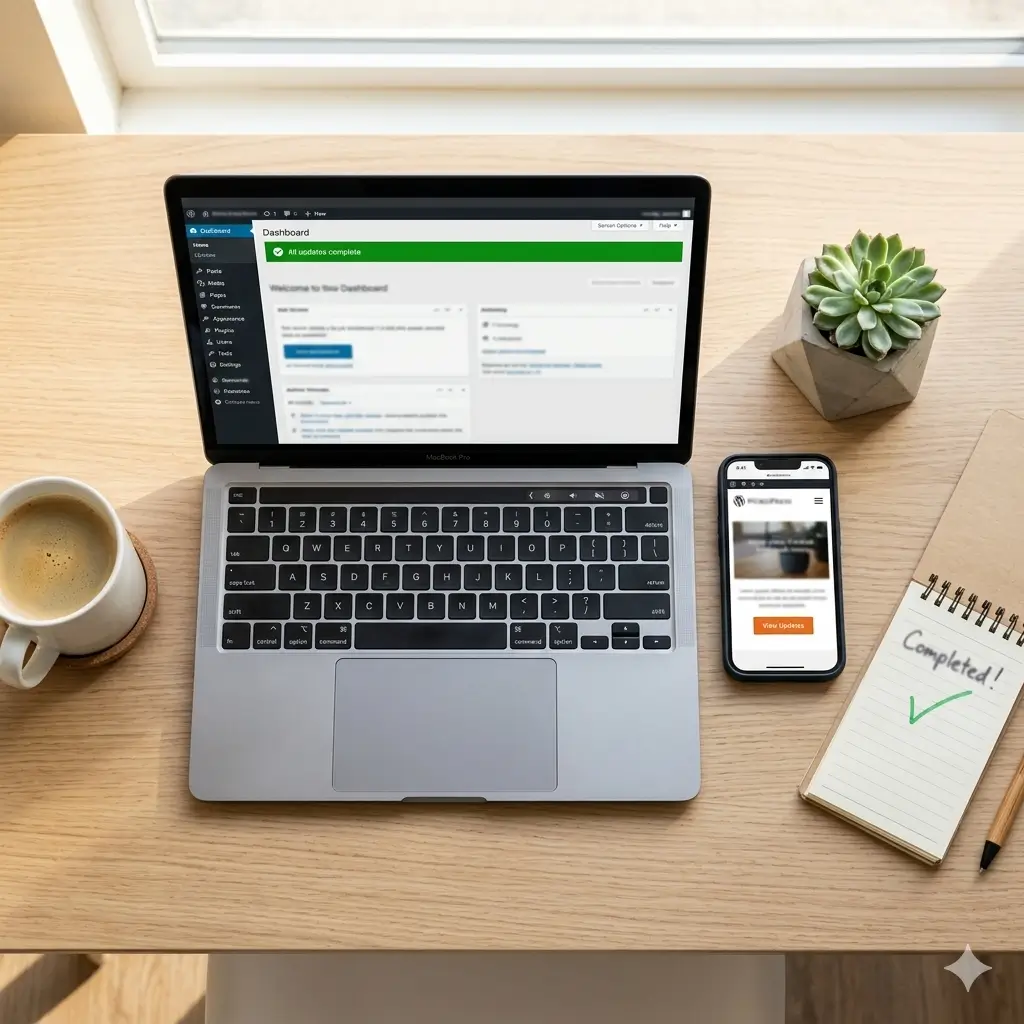Clean WordPress dashboard with updates complete and fully responsive mobile design – MZA Technologies solution